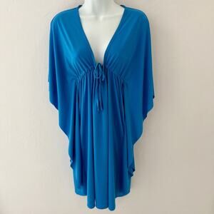 JOSA Tulum Blue Kaftan Tunic Dress Beach Coverup Dolman Sleeve Resort Beach L
